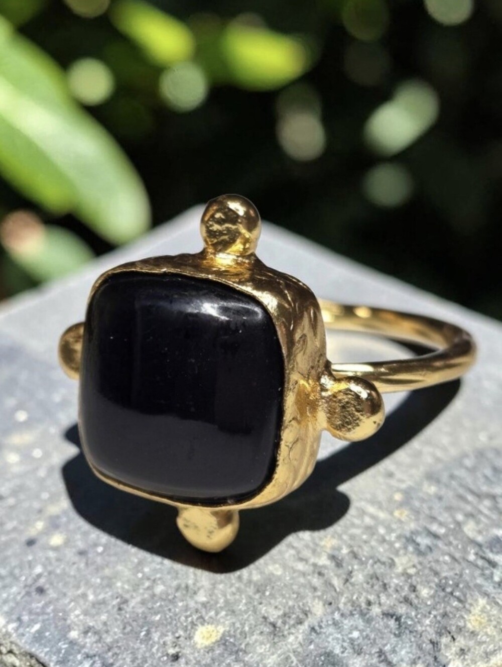 18k Gold Plated Artisan Designer Byzantine Onyx Natural Stone Crystal Ring - Picture 6 of 6